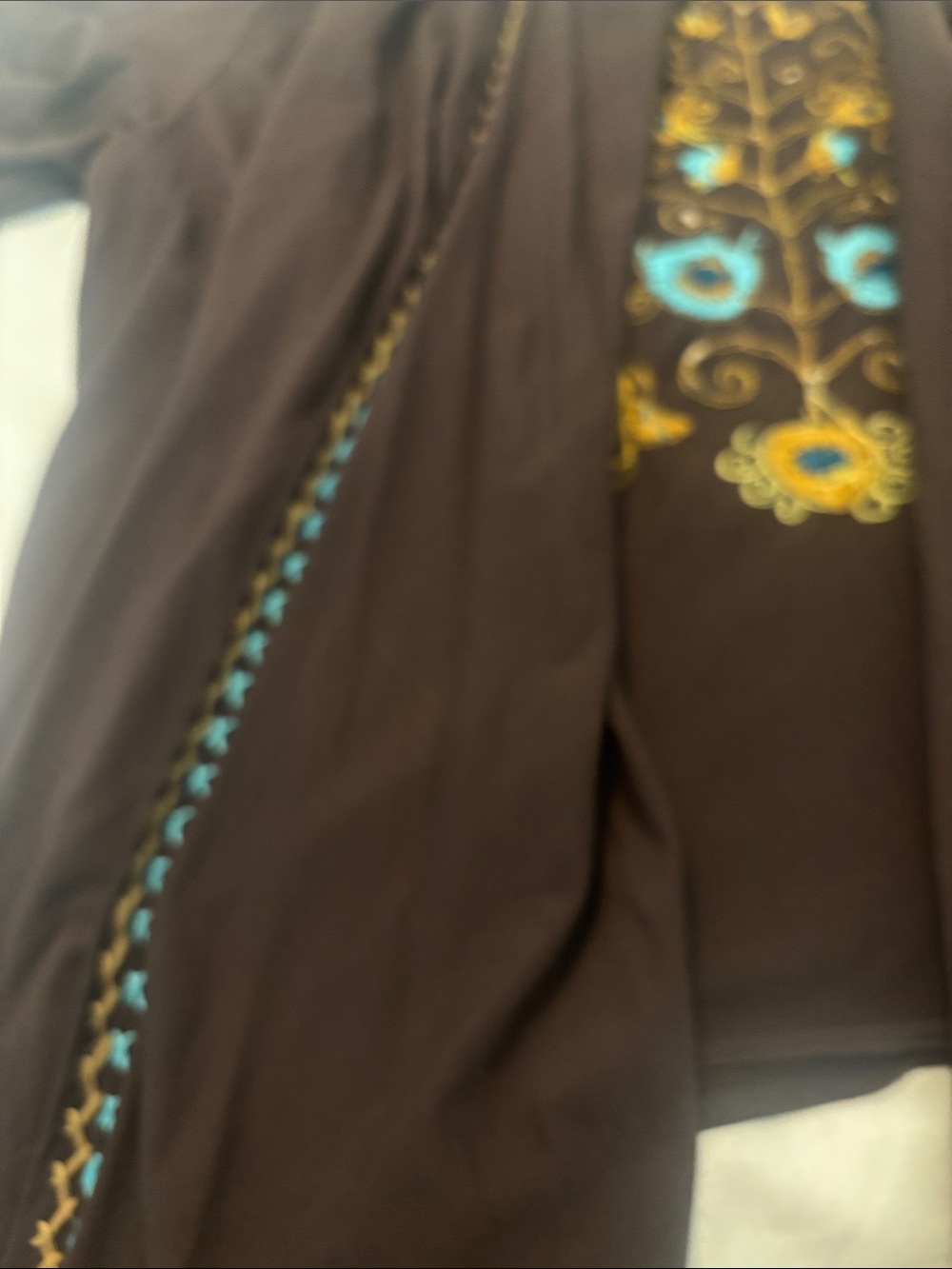 Double D Ranch Brown Cardigan SZ S/M w/Yellow-Gold and Turquoise Embroidery - Picture 5 of 10